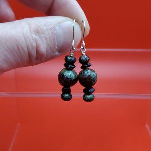 925 Sterling Silver Bloodstone Jasper Stone Dangle Earrings